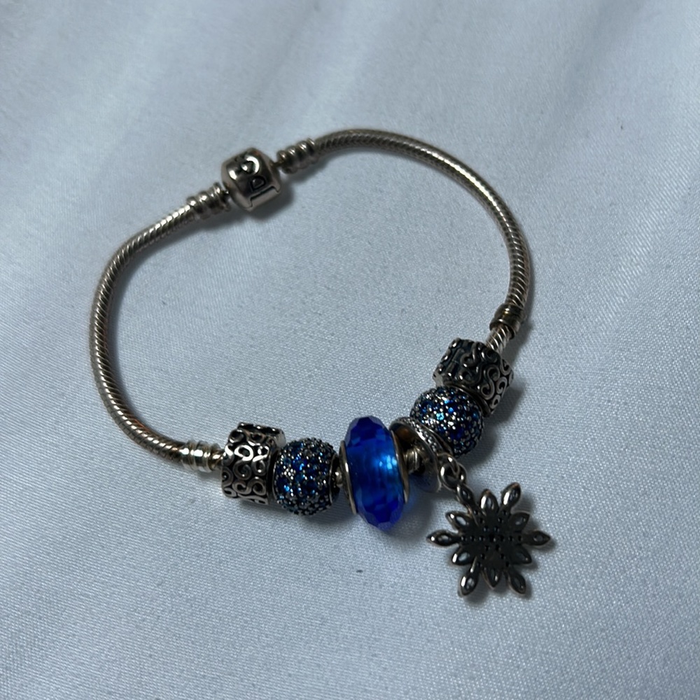 COPY - Authentic Pandora Silver Blue Snowflake Charm Bracelet - Picture 3 of 4